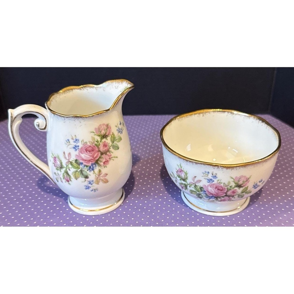 Royal Albert Moss Rose Bone China Mini Creamer Sugar Bowl Vintage Victorian